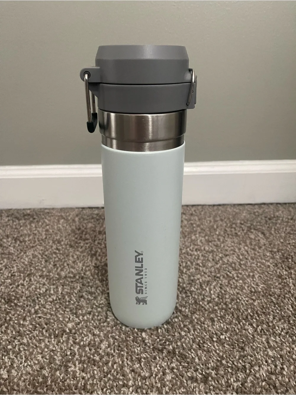 Stanley Light Blue Bottle with Gray Lid - Insulated Travel Bottle